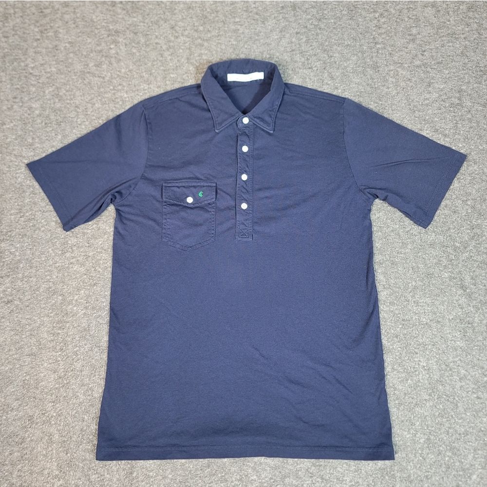 Criquet Men’s Pima Cotton Polo Shirt Navy Blue Pocket Logo Golf Casual M